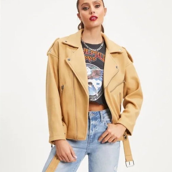 NWT Biker Jacket - CAMEL Sz Small - Picture 1 of 10
